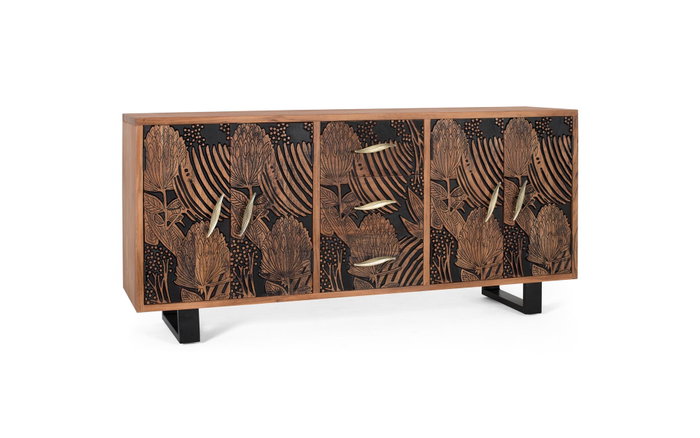 GINER Y COLOMER Aparador de madera de acacia y metal con 4 puertas y 3 cajones